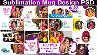 100 Mug Design PSD Templates Free Fonts + One‑Click Action | Sublimation Mugs