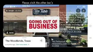 Eden Table Restaurant + Bar closing in Magnolia TX due to unwillingness patronage of business 