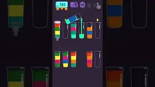 Cups - water sort puzzle | level 136 | ⭐️⭐️⭐️