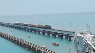 Dangerous railway bridge - New Pamban Lift bridge - Bridge Lift during ship crossing