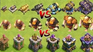 Every level cannon and Archer tower base formation vs every level giant attack clashofclans game 