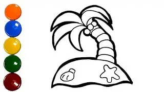 🌴 Secret Island with Palm Tree How to draw and color for Kids and Toddlers Learn colors and English