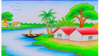 Simple scenery drawing for kids and beginners/beautiful nature painting/Prakrutik drishya/drisso aka
