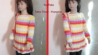 Tuto Tricot Robe enfant point ajouré & côtes mousse en taille 2-4-6-8-10 ans et montage (Partie 2)