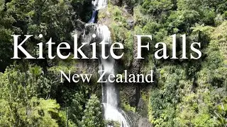 Kitekite Falls - New Zealand From Drone
