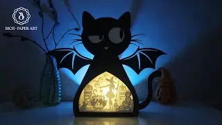 How to make Funny Cat Bat Wing Halloween Shadowbox - Halloween Decor