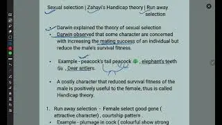 Evolution |  Sexual selection | Zahavi's Handicap theory |  Run away Hypothesis | Examples