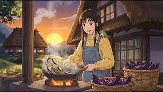A Peaceful Day in a Ghibli Mountain Farm | Eggplant Harvest & Cozy Frog Stir-Fry | Ghibli Video