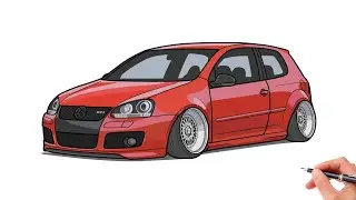How to draw VOLKSWAGEN GOLF 5 GTI / drawing vw golf mk5 stance car
