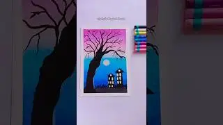 Moonlight Cityscape Oil Pastel Drawing ✨😱 #shorts #ytshorts #viral #oilpastel #oilpasteldrawing #art
