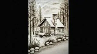 Charcoal Cabin in the Woods | Peaceful Log House Drawing.