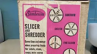 Sunbeam Mixmaster Slicer/Shredder attachment - model 12 (1966). Demo on a model A24.