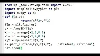 Un script python qui permet de tracer une surface 3D de l'équation $f(x,y)=x^2+y^2$