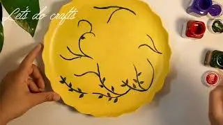 Plate painting / plastic plate reuse idea / easy wall decor using old plastic plate