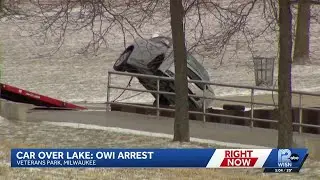Driver crashes in Veterans Park, car dangles over Lake Michigan