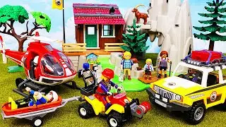 Emergency Patient~! Go Playmobil Mountain Rescue Quad Truck Helicopter #ToyMartTV