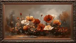 Moody Autumn flowers Painting Samsung frame tv art | Frame TV ART | Golden Framed Art 4k wallpaper