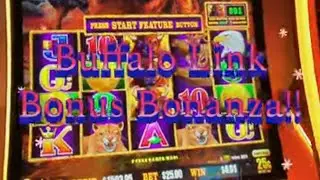 High Limit Buffalo Link Slot Bonus Round Bonanza.  3 coin trigger, Hold and Spin, Free Feature