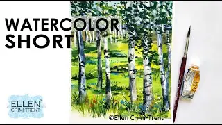 Watercolor Short of Spring Birch trees