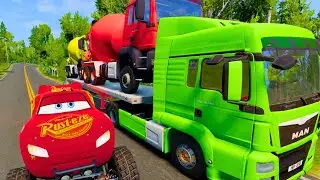 Flatbed Truck McQueen | Transportation with Truck - Pothole vs Car #5 | BeamNG.Drive Gameplay