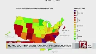 North Carolina in red zone on CDC map of flu case numbers