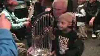 Red Sox Players Bring World Series Trophy to Dana-Farber | Dana-Farber Cancer Institute