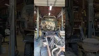 Harborfreight.com Pittsburgh Gantry Crane at work. lifting the cab off a 1950 Chevrolet pickup