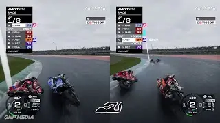MotoGP 25 &mdash; Локальный раздельный экран &mdash; Мокрые гонки &mdash; Трасса Валенсии &mdash; Алекс Маркес &mdash; Педро Ак...