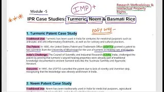 BRMK557 | Patent Case Studies Explained | Turmeric, Neem & Basmati Rice  #vtu #researchmethodology