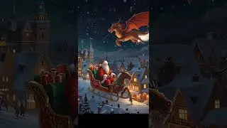 A cheerful Santa in a sleigh carrying presents. Cartoon dragon #christmas #santa #aiart
