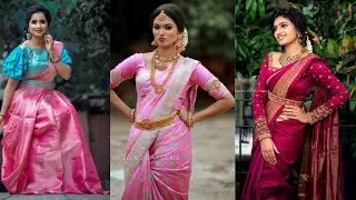 BRIDAL PINK wedding sarees with contrast blouse ideas,Light PINK sarees for wedding for elegant look