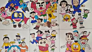 Japanese cartoon Drawing in india #doremon #perman#shinchan #kiteretsu #hagimaru#ninjahattori