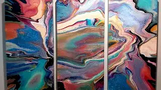Setup for Large Triptych Pour Painting with Panels Clamped Together - Multiple Flip Cup Spun Out
