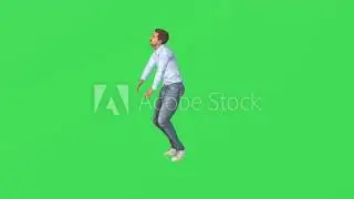 3d handsome male actor on green screen dancing hip hop and having fun in chroma key high quality 4k