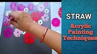 How To Paint A Flower Field - Pink & Red Using straw Painting Tutorial