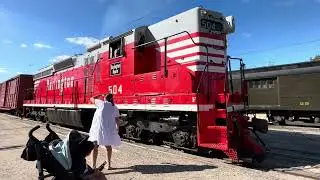 Trains trolleys and trolley buses at the Illinois Railway Museum during Labor Day weekend