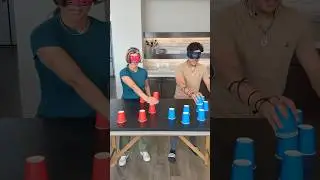 Blindfolded Cup Stacking 1v1 Challenge #familygames #challenges #funtimes #games #shortsvideo