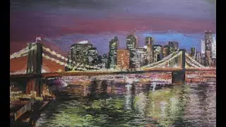 Nightscape Bridge Painting - Buildings, Water & Atmospheric Lighting