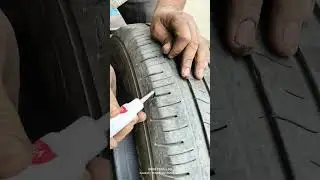 Tyre puncture repair by pasting #XUV700 #nail #screw #tyre #tyrepuncture #car #servicing #wheel.