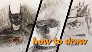 How to draw Batman,gojo and Naruto charcoal pencil sketch 