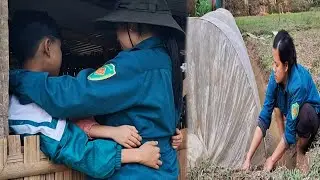 The two children were very happy to see their mother return home. Then she sowed the rice seedlings.