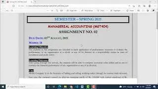 MGT404 Assignment 2 Solution Spring 2021-VU-Managerial Accounting