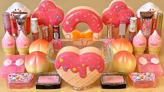 ASMR Slime Mixing ”PINK” 💗💦💤 makeup, Eyeshadow, glitter into slime. Satisfying slime video.