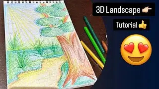 A 3 D Landscape Drawing Tutorial 😍| Easy And Beautiful #drawing #art #landscape #drawingtutorial 