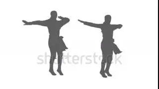 Silhouette of two men dancing national Caucasus dance (alpha channel)