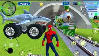 Rope Frog Ninja Superhero and Monster Truck in Train Station - Android Gameplay