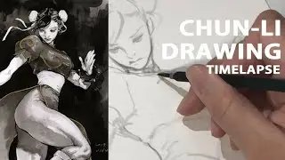 Chun-Li Commission Drawing with Ink-wash Time-lapse