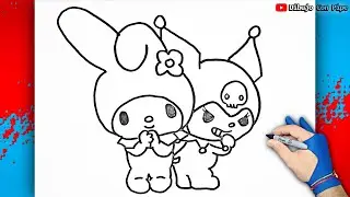 Dibuja A KUROMI Y MY MELODY 🐰💀🐰🌼🖤🤍 Dibujos Para Niños