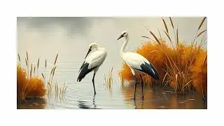Japanese Kachō-ga Painting with Border | Zen Wall Art 4K TV Display | Calming Home & Office D&eacute;cor