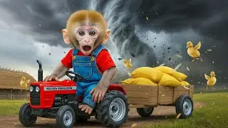 Angry monkey Zio drives tractor to protect crops from duckling trouble 🚜🔥🐥 Monkey farm work